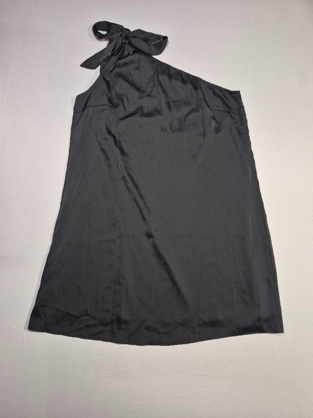 NWT Chic Style Black Satin One Shoulder Dress Tie Cocktail Size XL